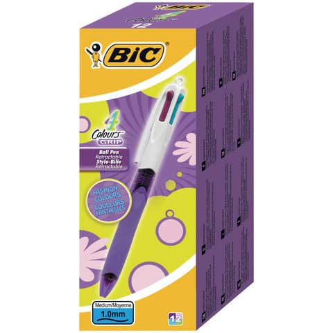 Penna a sfera a scatto BIC 4 Colours Grip Fashion M 1 mm viola 8922901